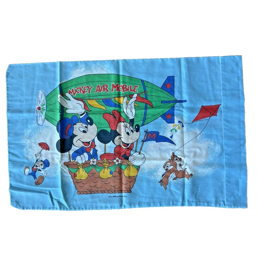 Vintage Disney Mickey Air Mobile Minnie Mouse Standard‎ Pillow Case 80s 90s Nice